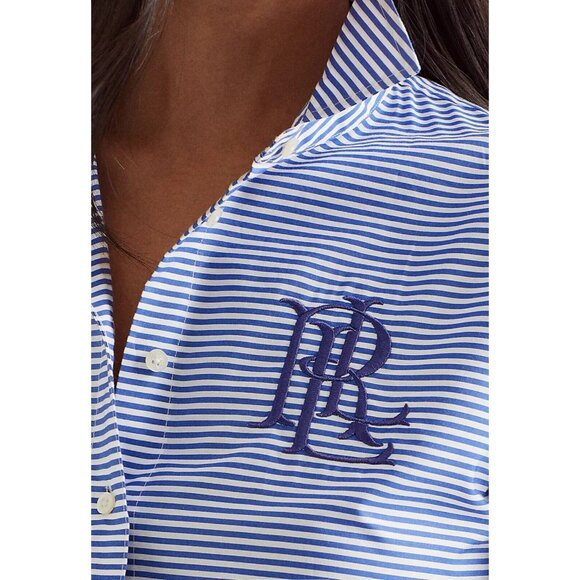 LAUREN RALPH LAUREN Strip Cotton Broadcloth Shirt Women's Size Small Embroidered - Picture 5 of 16